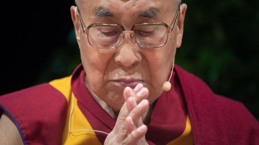 Tibetan spiritual leader the Dalai Lama folds his hands prior to give a speech on September 20, 2018 in Heidelberg, western Germany. - The Dalai Lama is attending the International Science Festival where he is to give a speech on "Happiness and Responsibility". (Photo by Marijan Murat / dpa / AFP) / Germany OUT (Photo credit should read MARIJAN MURAT/AFP/Getty Images)
