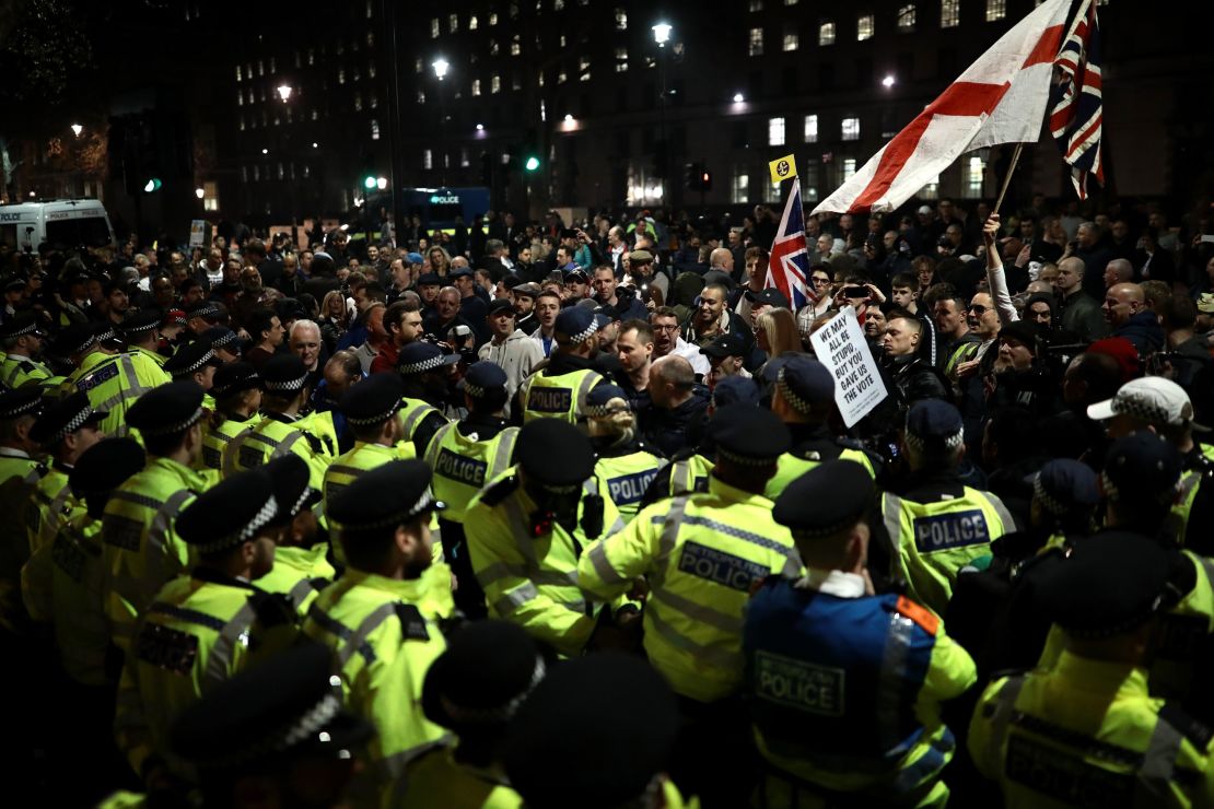 Police and demonstrators clashed during pro-Brexit protests.