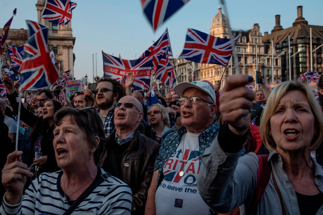 Crowds gathered to listen to pro-Brexit politician Nigel Farage in Parliament Square.