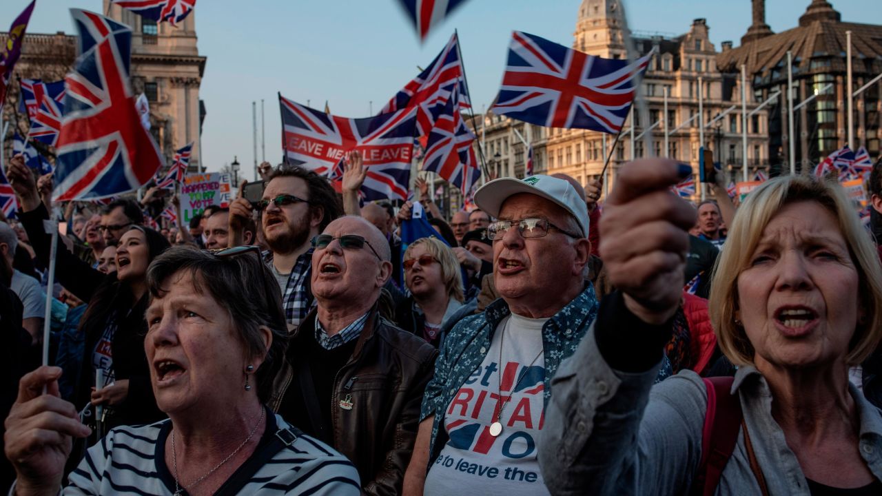 Crowds gathered to listen to pro-Brexit politician Nigel Farage in Parliament Square.