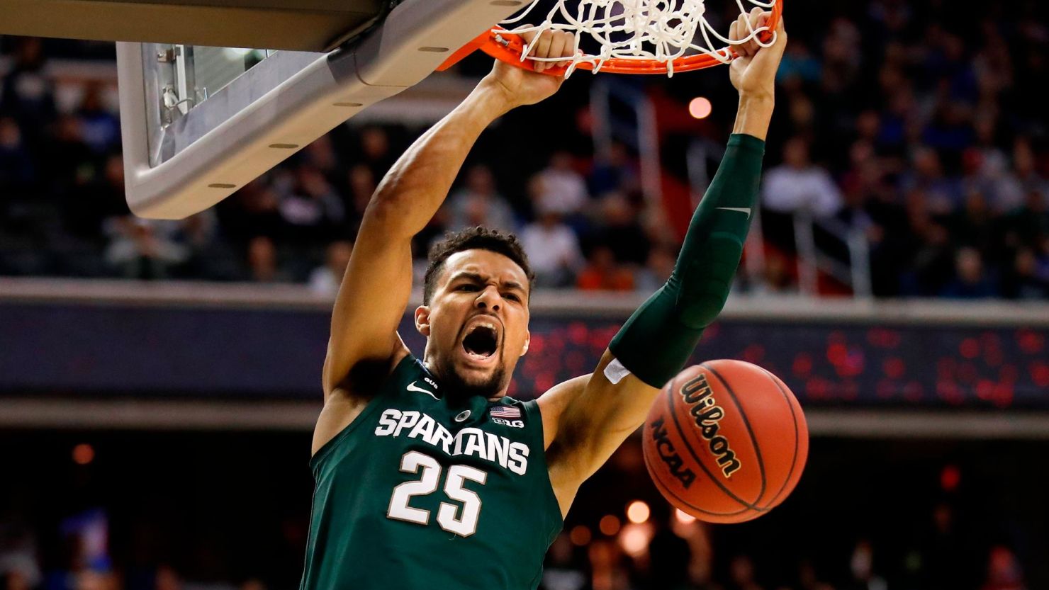 Michigan State forward Kenny Goins scores against Duke on Sunday. Michigan State won and advanced to the Final Four.