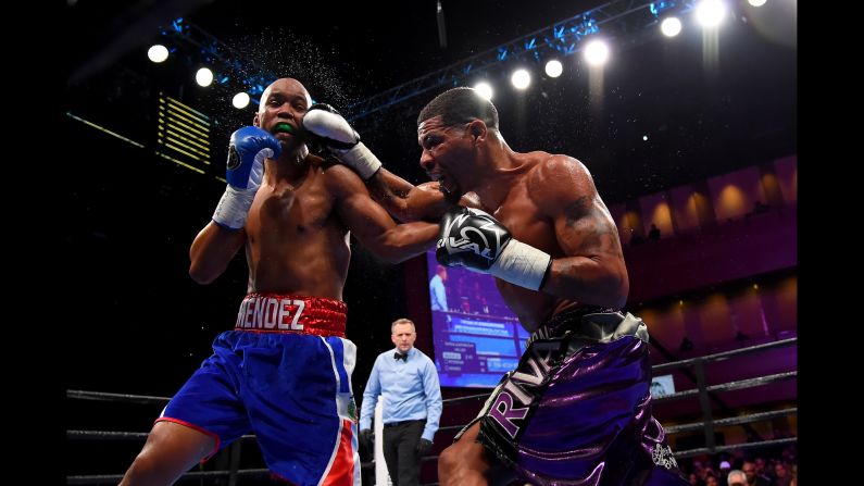 Anthony Peterson punches Argenis Mendez during their super lightweight fight at The Theater at MGM National Harbor in Oxon Hill, Maryland, on March 24.