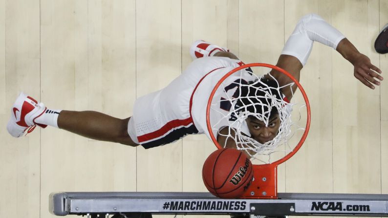 Gonzaga forward Rui Hachimura scores against Texas Tech during the first half of a men's NCAA Tournament college basketball West Regional final game on Saturday, March 30, in Anaheim, California. 