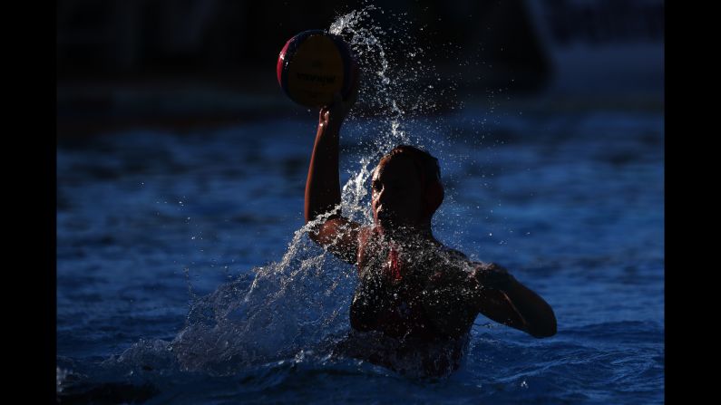 Monika Eggens of Canada takes a shot during the 2019 FINA World League Inter-Continental Cup Woman's match between Japan and Canada at HBF Stadium on March 29 in Perth, Australia.