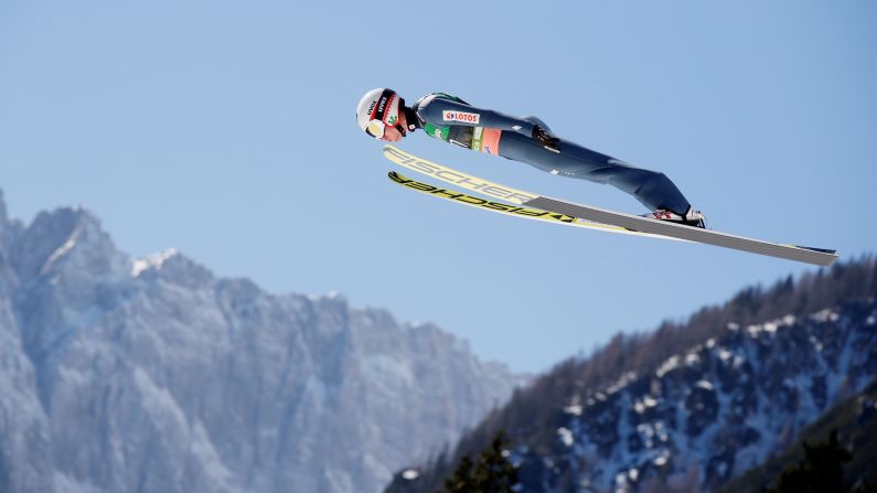 Kamil Stoch of Poland competes in the men's FIS Ski Jumping World Cup Finals in Planica, Slovenia, on March 24. 