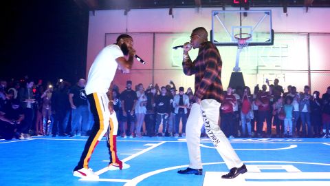 Nipsey Hussle and YG perform during an August event in Los Angeles. 
