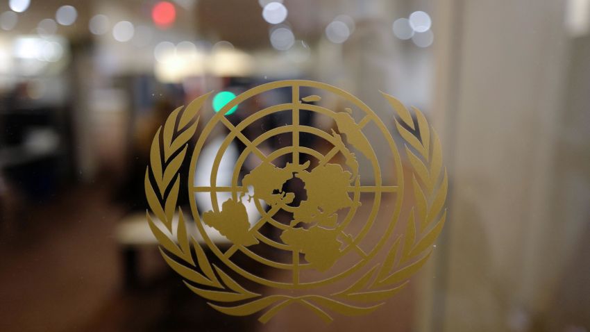 The United Nations logo is seen in the corridors of the United Nations headquarters in New York City on September 25, 2018 during the annual general assembly. (Photo by Ludovic MARIN / AFP)        (Photo credit should read LUDOVIC MARIN/AFP/Getty Images)