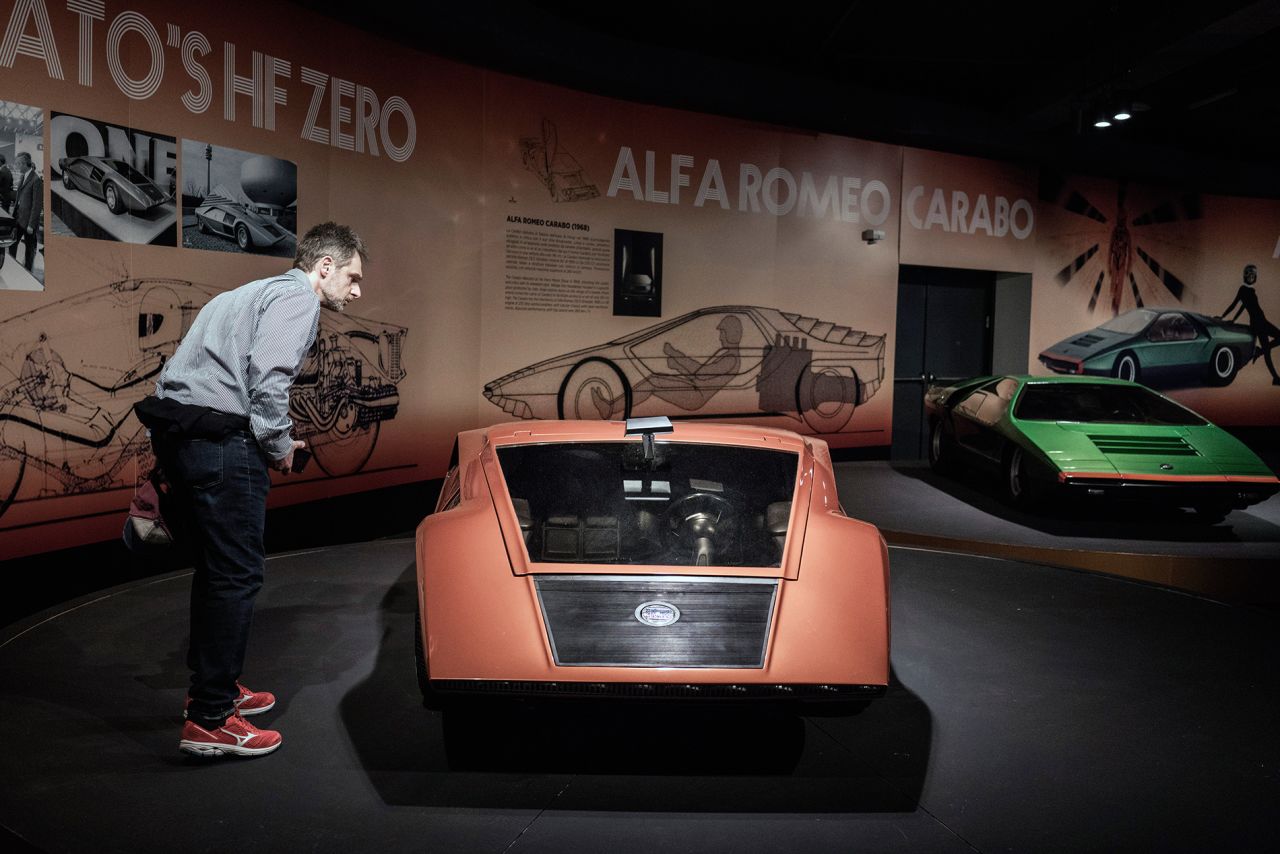 The Lancia Statos HF Zero and the Alfa Romeo Carabo, seen in the background, were predecessors to the Lamborghini Countach.