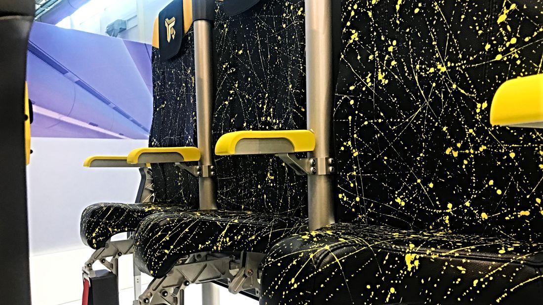 <strong>Testing the product:</strong> CNN Travel tested out the seat at the Aircraft Interiors Expo 2019, where new mock-ups of this unusual design were on display.