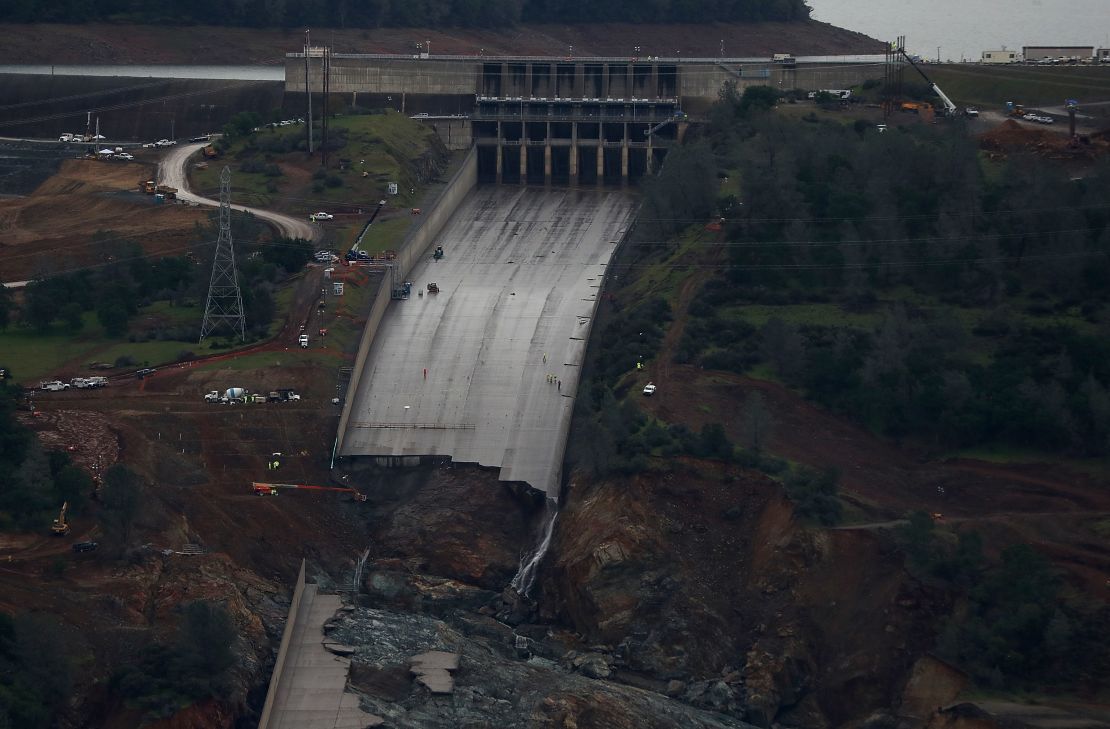 The damaged main spillway in February 2017.