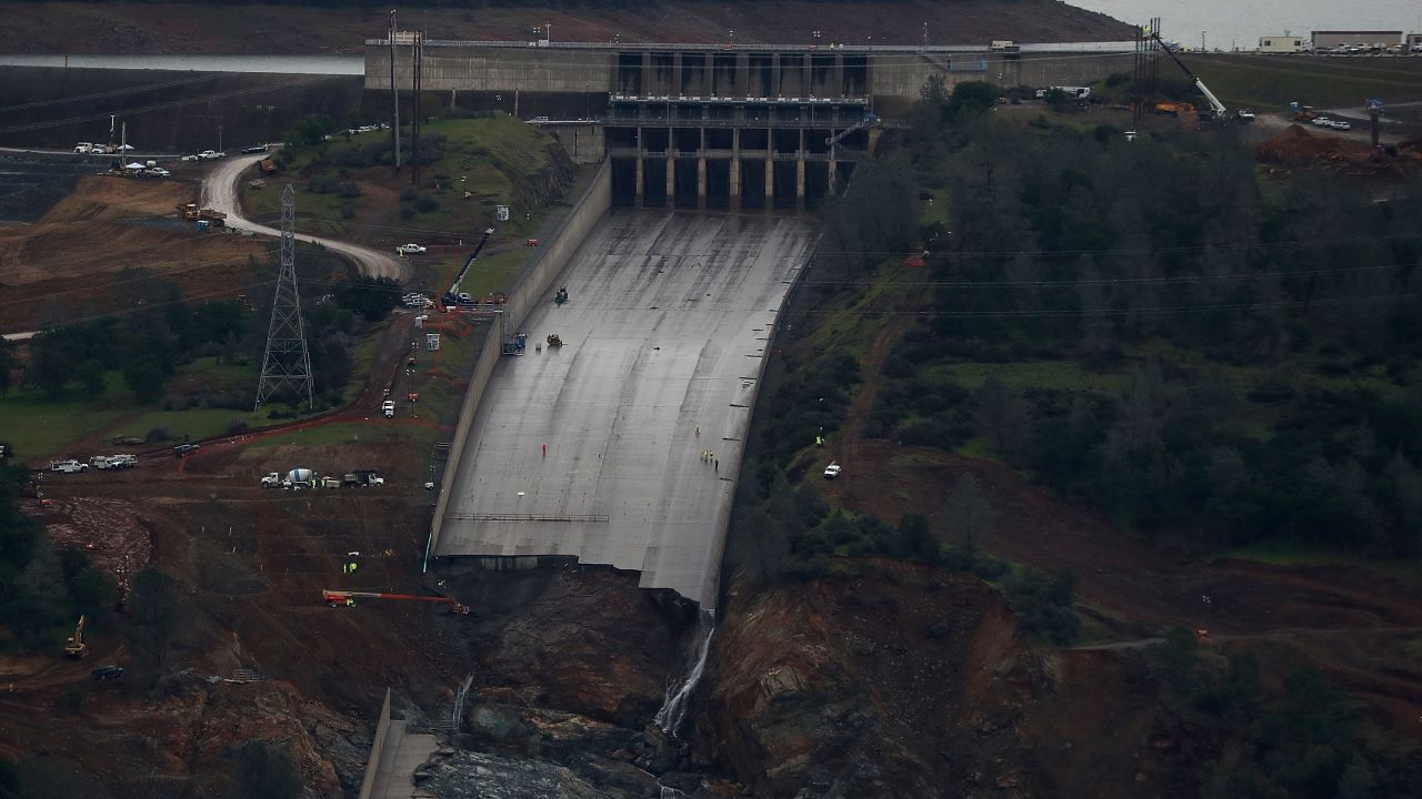 The damaged main spillway in February 2017.
