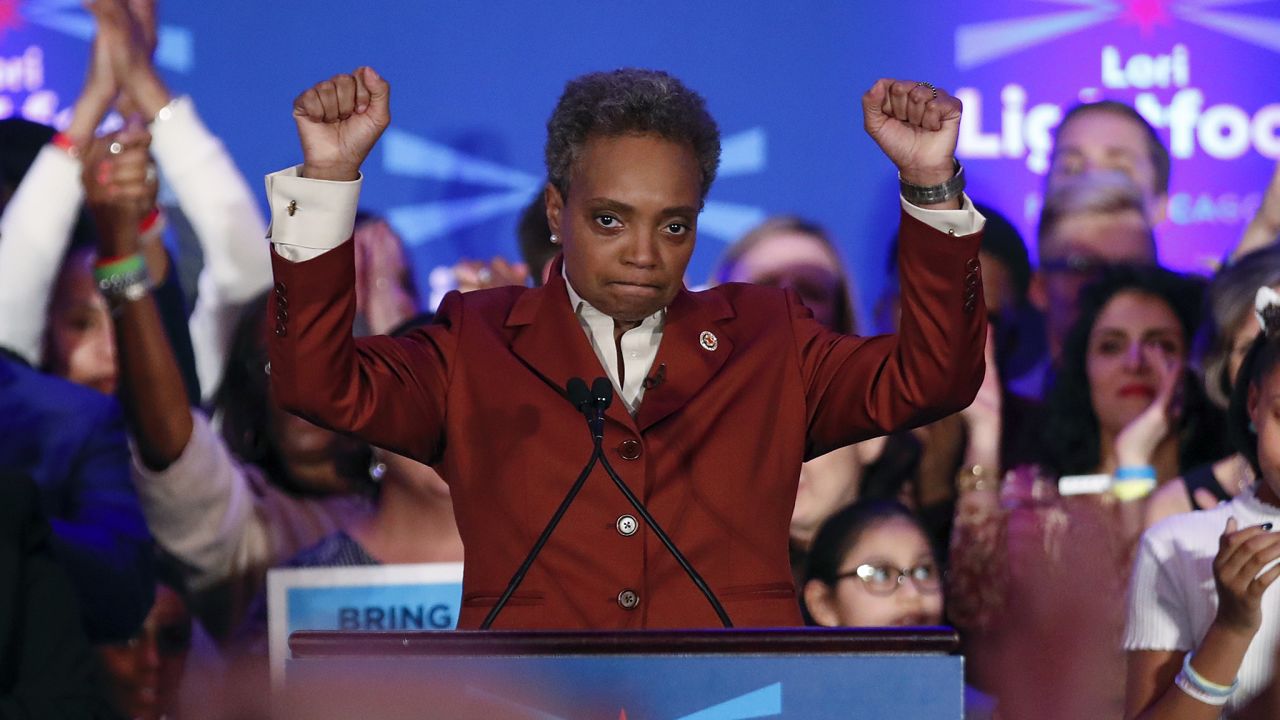 Chicago Mayor-elect Lori Lightfoot speaks to supporters on election night Tuesday.