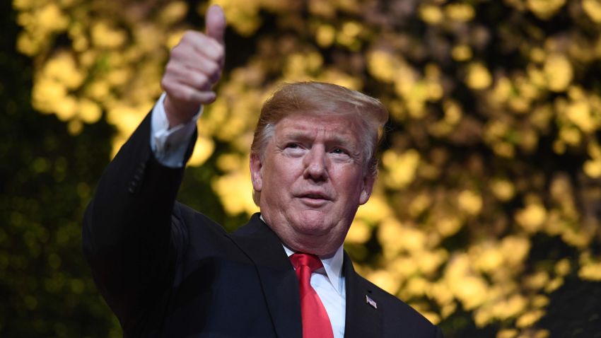 US President Donald Trump getures during the National Republican Congressional Committee Annual Spring Dinner on April 2, 2019, in Washington, DC. (Photo by Jim WATSON / AFP)JIM WATSON/AFP/Getty Images