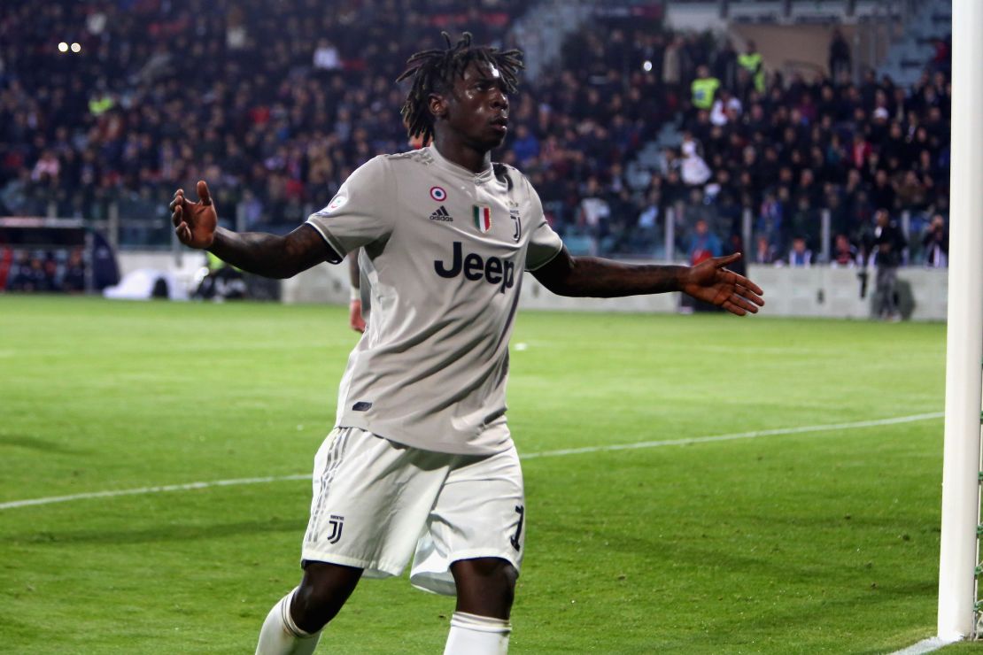 Moise Kean celebrates in front of the Cagliari fans that had been racially abusing him.