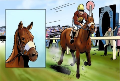 No equine superhero comic book would be complete without Red Rum, the only horse to have won the Grand National at Aintree Racecourse in Liverpool, England, three times. Red Rum won the National 1973, 1974 and 1977, and finished in second place in 1975 and 1976. Trained by Ginger McCain, he died in 1995 at the age of 30.