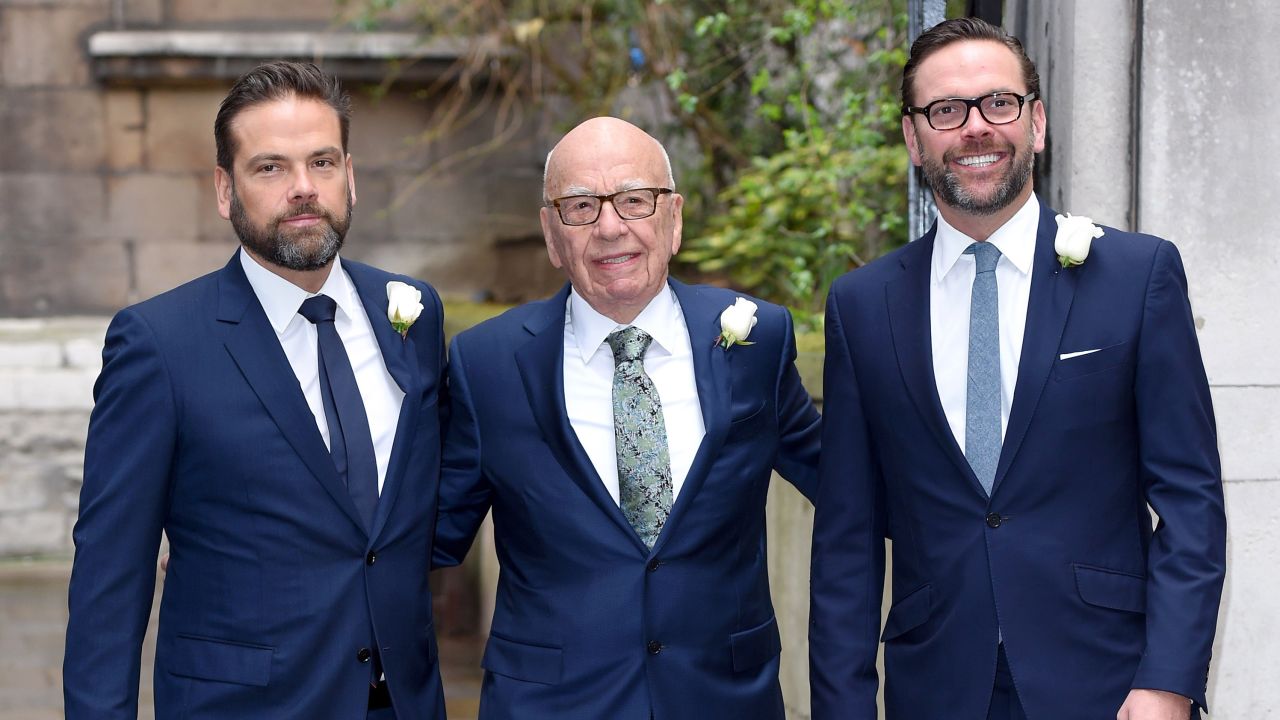 Rupert Murdoch accompanied by his sons James (right) and Lachlan (left).