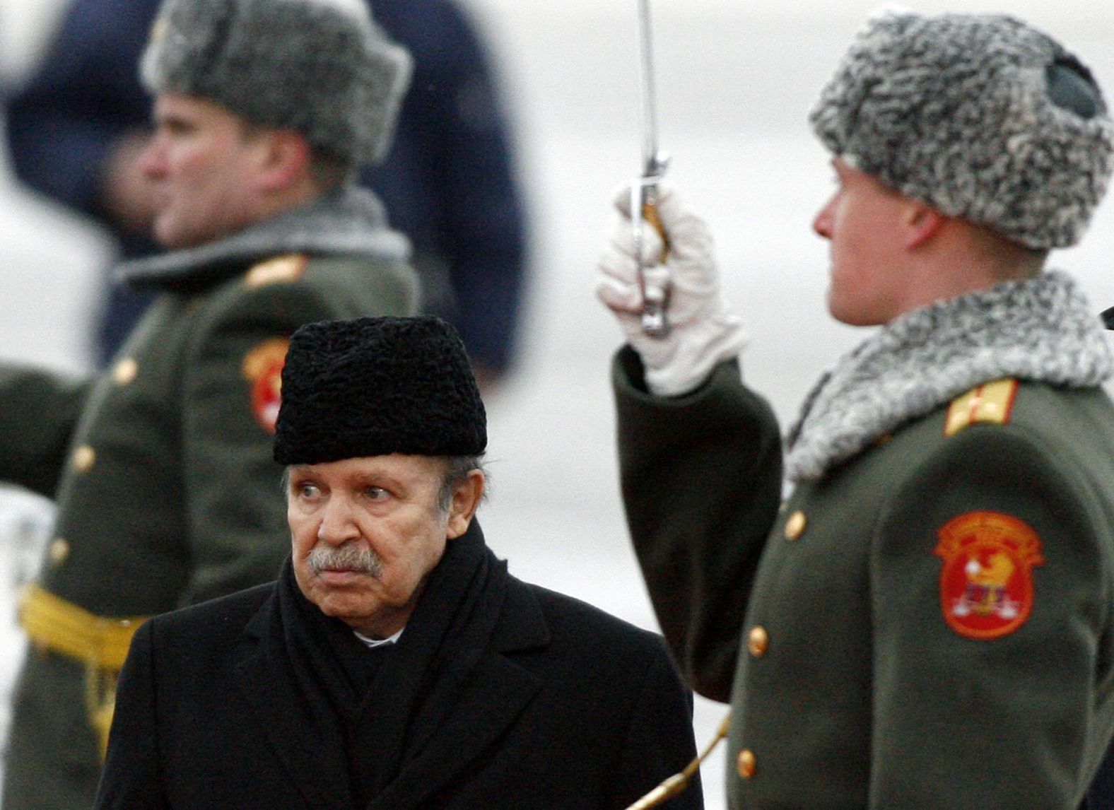 Bouteflika attends an official welcome ceremony in Moscow in February 2008.