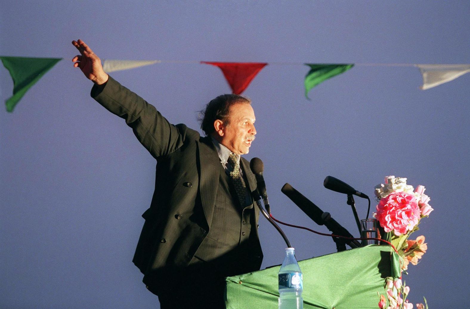 Bouteflika, running for president, addresses supporters in Adrar, Algeria, in April 1999.