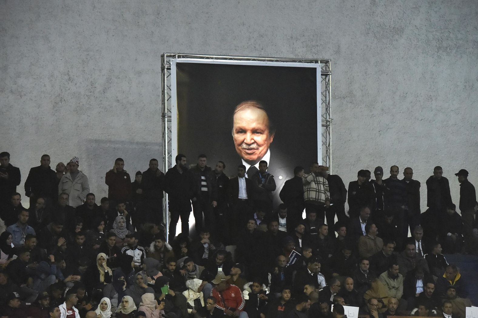 Supporters of the National Liberation Front, Bouteflika's political party, gather in February 2019 to call upon Bouteflika to run for a fifth term.