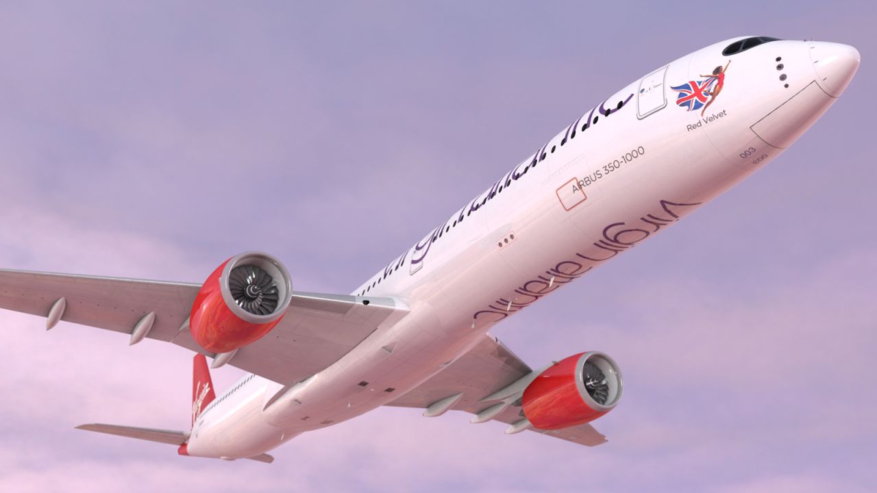 <strong>Virgin Atlantic A350:</strong> This livery uses special effect paint, which contains tiny aluminum particles and and other specific pigments that produce a unique glittering effect.