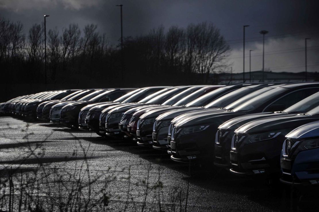 Nissan cars are pictured near the company's plant in Sunderland, England.