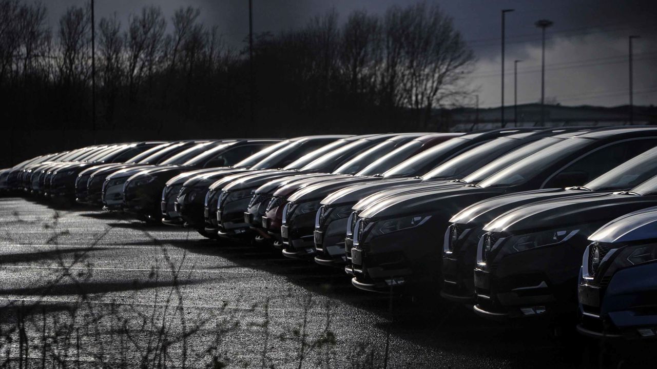 Nissan cars are pictured near the company's plant in Sunderland, England.