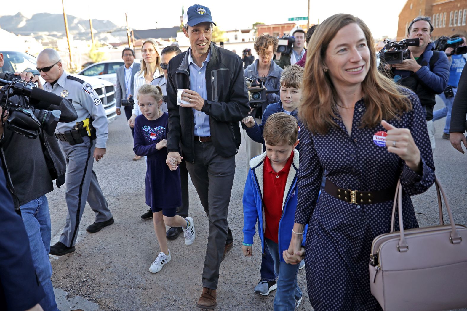 The O'Rourkes walk home after voting in El Paso in November 2018.