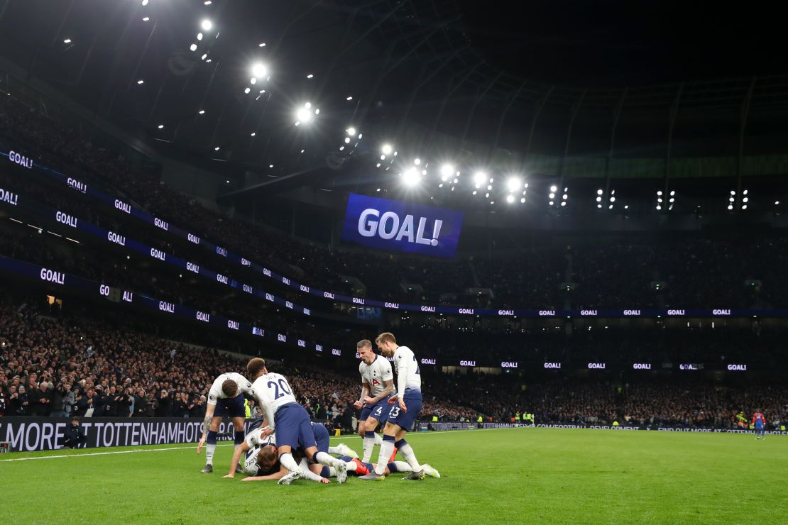  Heung-Min Son of Tottenham Hotspur celebrates after scoring his team's first goal.