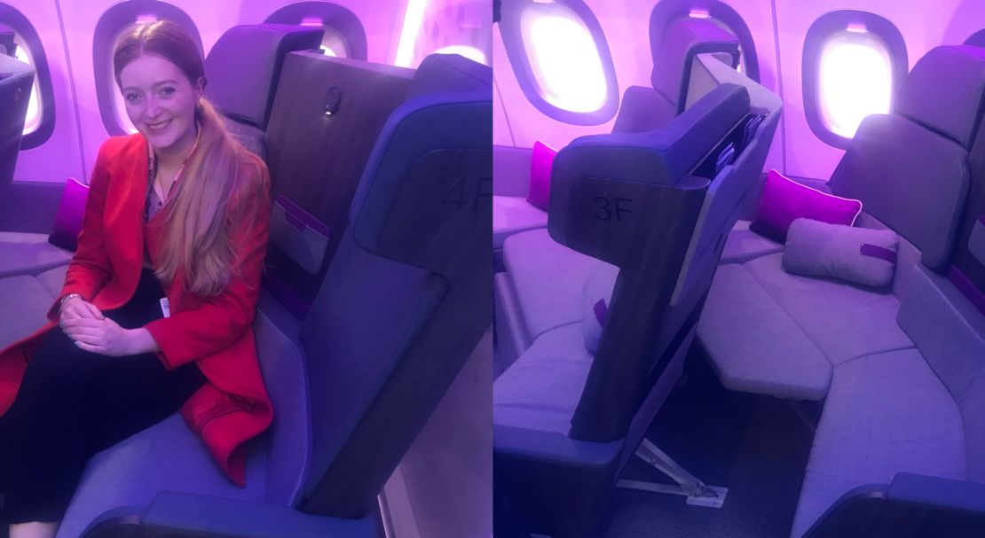 CNN Travel tests out the seat at AIX 2019 in Hamburg, Germany.