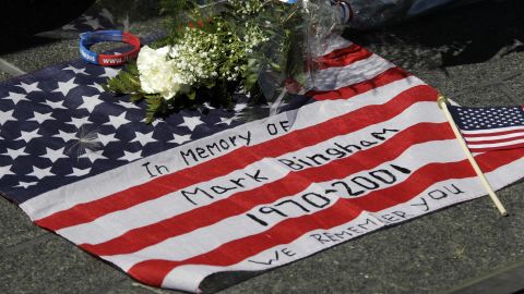 An item in memory of Mark Bingham at The Wall of Names at the Flight 93 National Memorial in Shanksville, Pa.