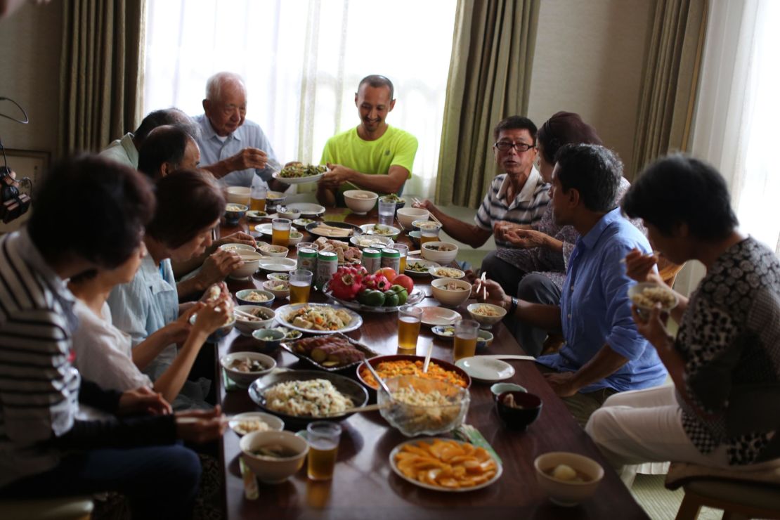 Dr. Sanjay Gupta joins a family meal in Okinawa, Japan.