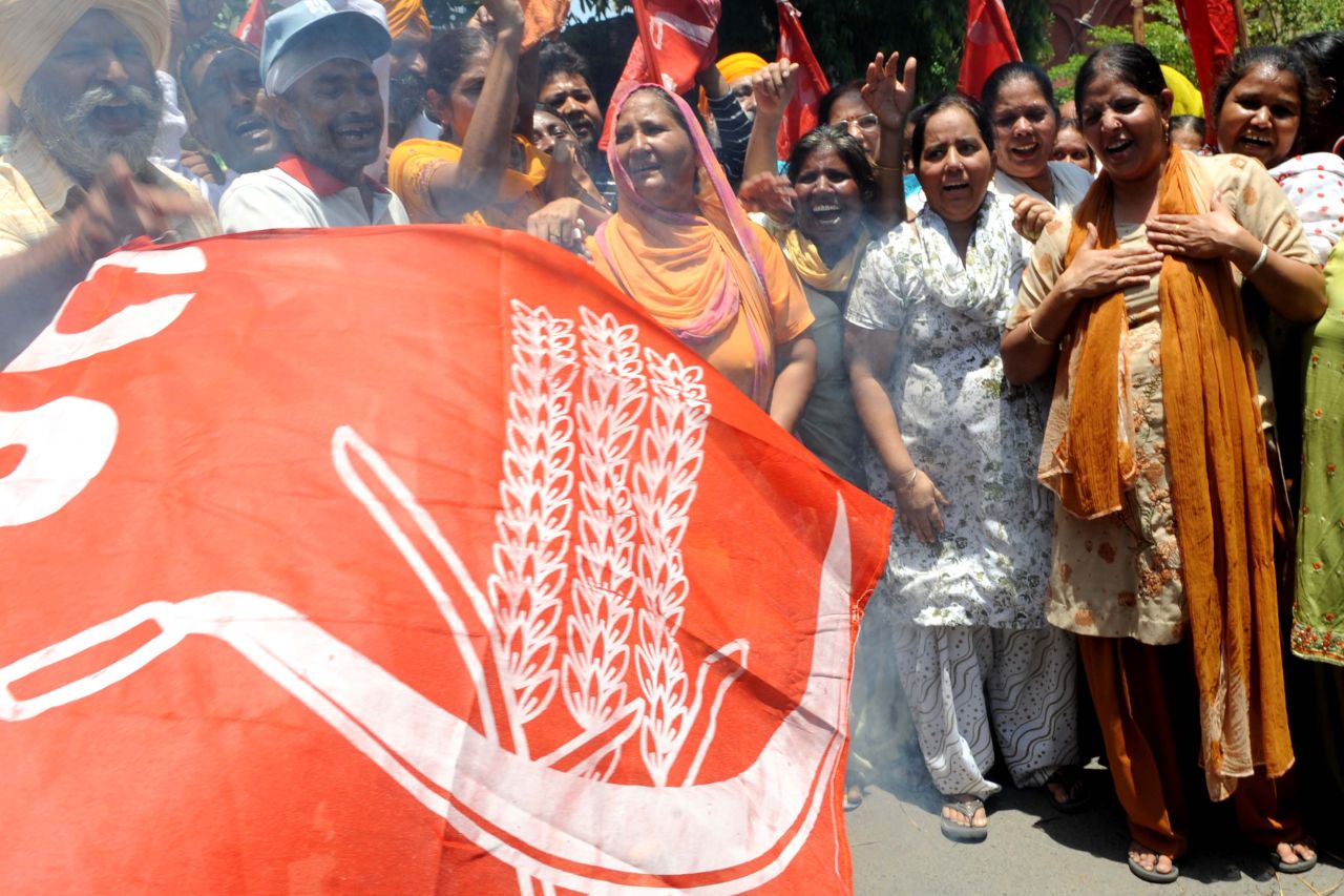 The Communist Party of India's election symbol depicts ears of corn and a sickle.