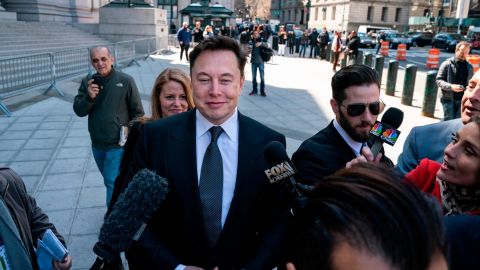 Elon Musk arrived at federal court in Manhattan ahead of the hearing.
