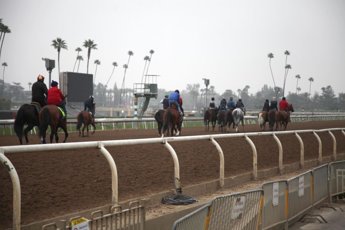 Horses exercise at Santa Anita, which hosts its final meeting of the season this weekend.