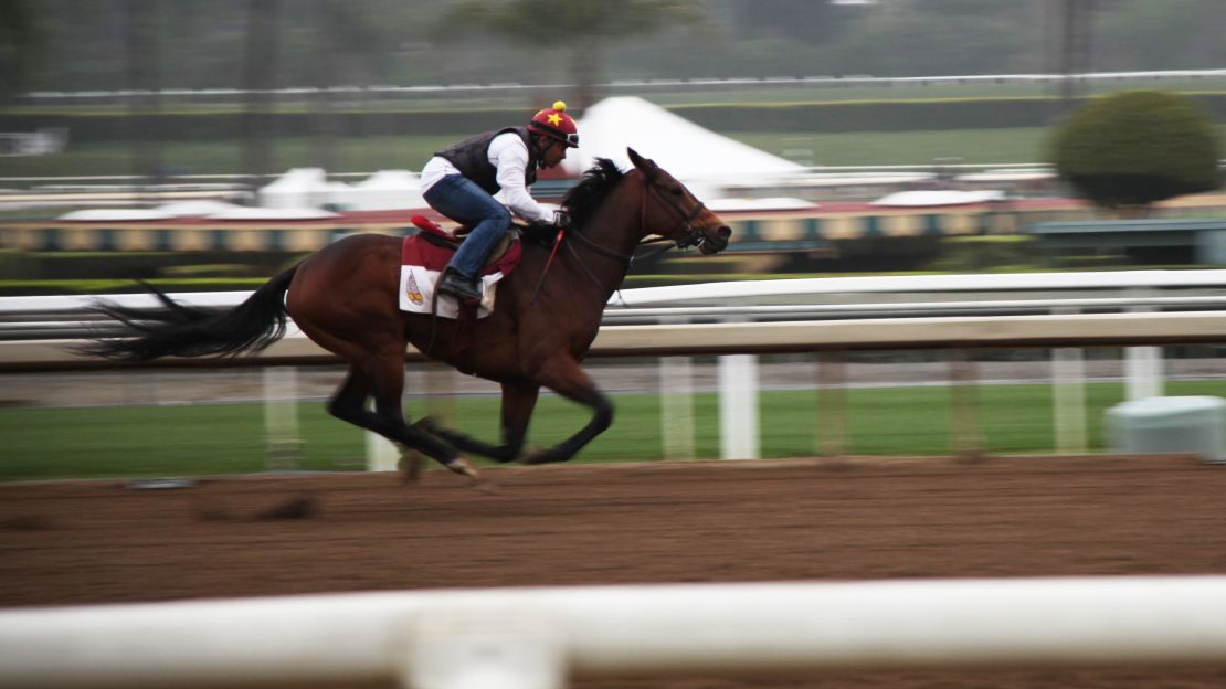Horses are exercised on April 4 at Santa Anita Park.