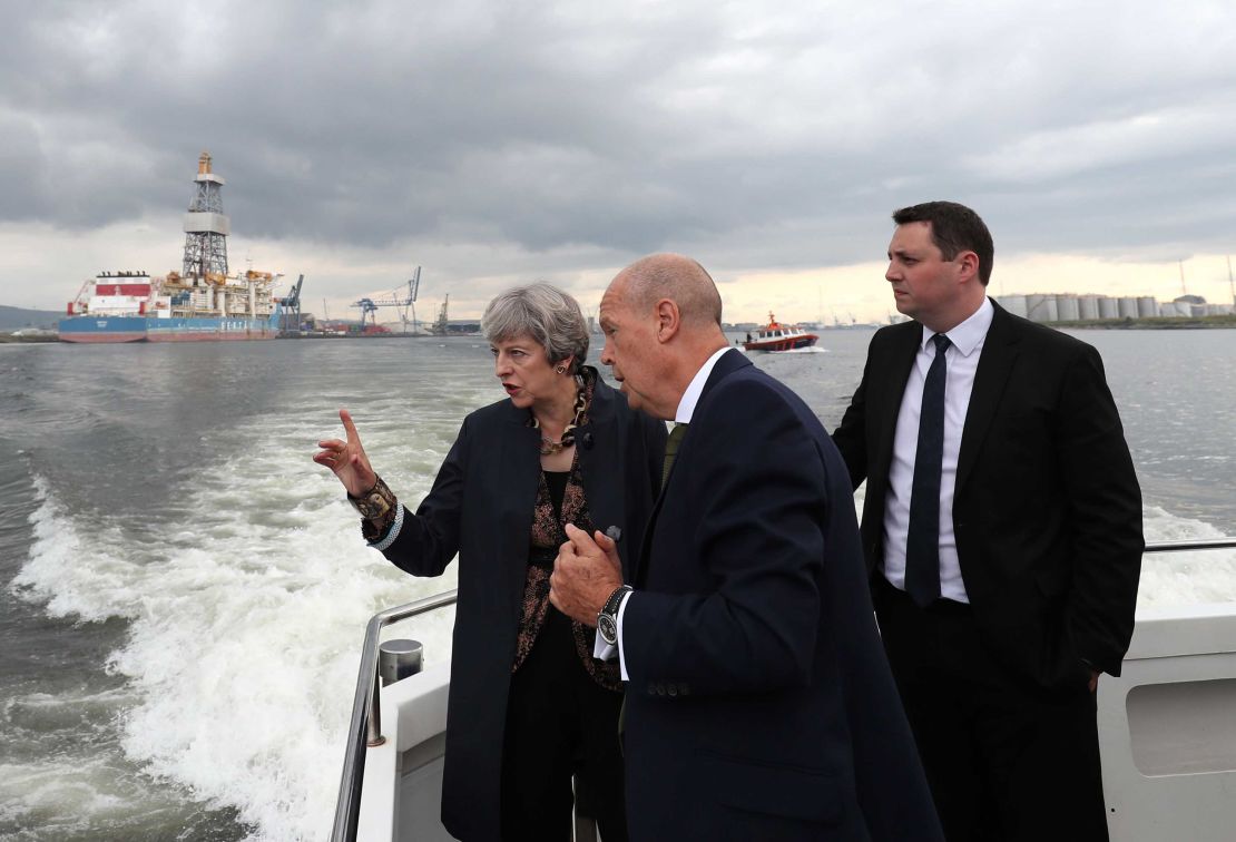 Prime Minister Theresa May (left) with Ben Houchen (right) during a visit to Teesside. 