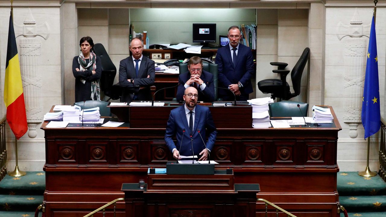 Belgium's Prime Minister Charles Michel delivers a speech at a plenary session of the Belgian Parliament in Brussels, Belgium, April 4, 2019.