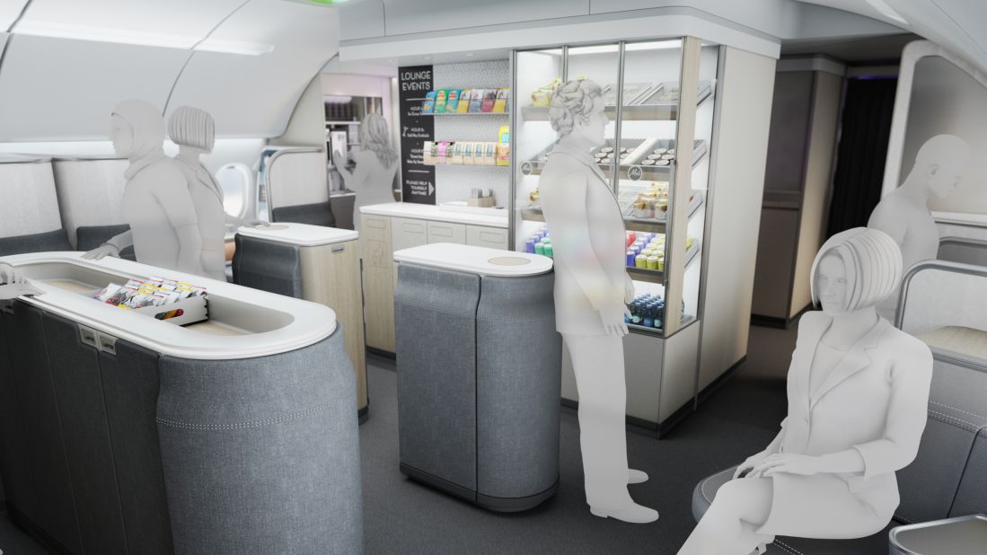 <strong>New concept:</strong> AIM Altitude, a British aviation company, has designed a new break-out space for airline cabins -- a place for passengers to mingle, work, chat and exercise, away from the restrictions of their seats.
