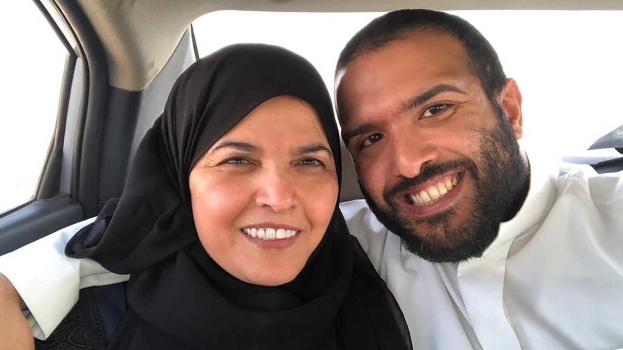 Salah al-Haidar and his mother Aziza al-Yousef in a car after a Saudi court granted her temporary release in March. Yousef is a prominent women's rights defender who spent nearly a year behind bars. Haidar was arrested on April 4, around two weeks after his mother's release.