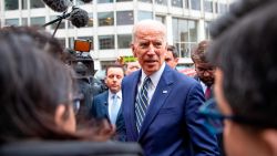 Former Vice President Joe Biden  speaks to the media at the International Brotherhood of Electrical Workers Construction and Maintenance conference on April 05, 2019 in Washington, DC. (Tasos Katopodis/Getty Images)