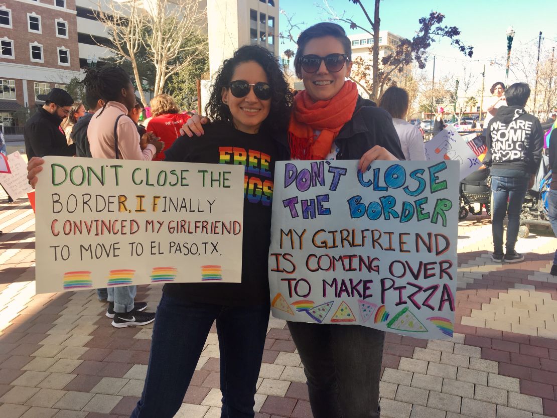 Gabriela Garcia and Sarah McGonigle shared their concerns about closing the border at a women's march in El Paso in January. 