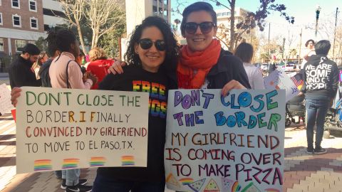 Gabriela Garcia and Sarah McGonigle shared their concerns about closing the border at a women's march in El Paso in January.