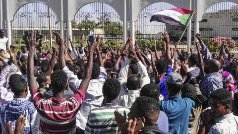 Sudanese protesters in front of the military headquarters in the capital Khartoum on April 6.