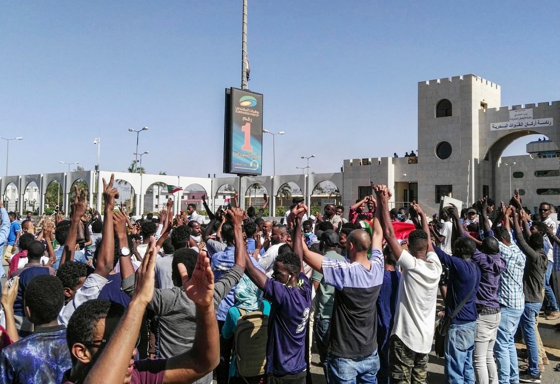 Demonstrators in the presidential compound in the capital Khartoum.