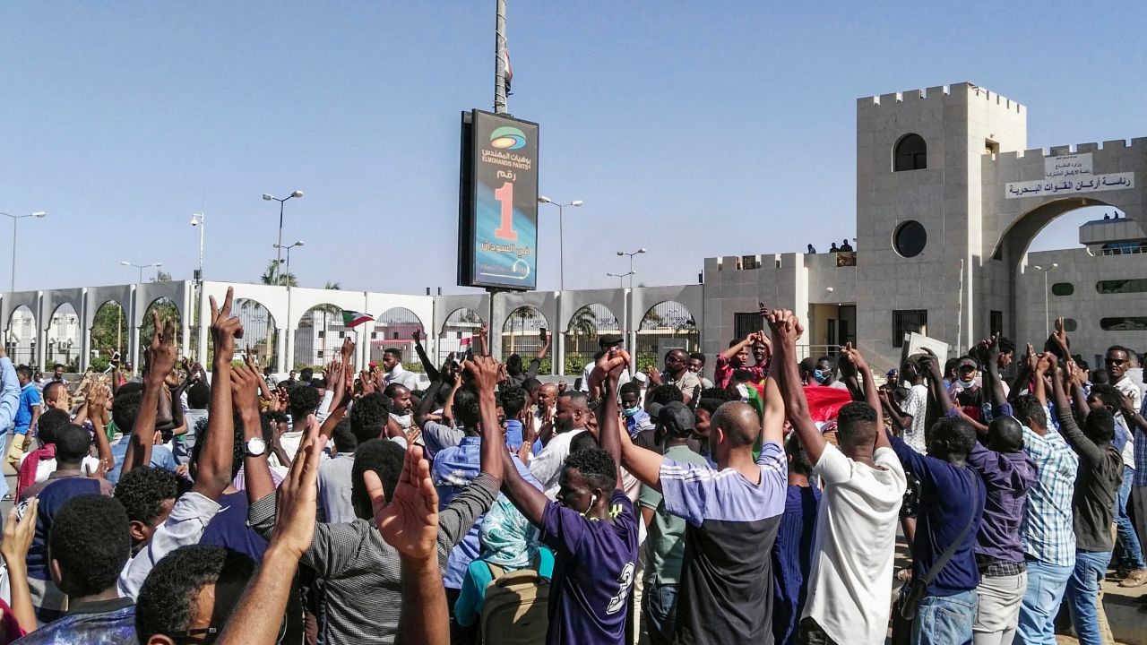 Demonstrators in the presidential compound in the capital Khartoum.