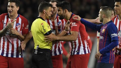 Diego Costa saw red for Atletico Madrid against Barcelona after appearing to say something to the referee.