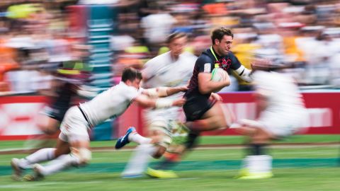 Ben Roach of Wales competes against USA on day two of the Hong Kong Sevens on Saturday, April 6.