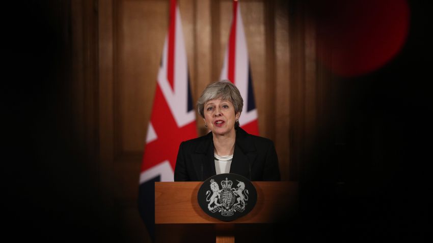 British Prime Minister Theresa May addresses the nation after asking the EU for a Brexit extension on March 20.