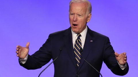 Former Vice President Joe Biden speaks at the International Brotherhood of Electrical Workers construction and maintenance conference in Washington, Friday, April 5, 2019. 