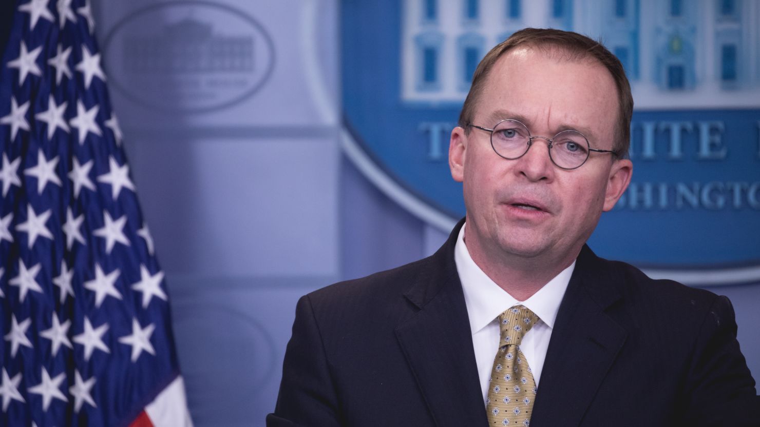 Office of Management and Budget Director Mick Mulvaney speaks to press during a briefing on the government shutdown, in the James S. Brady Press Briefing Room of the White House in Washington, D.C., on Saturday, January 20, 2018. 